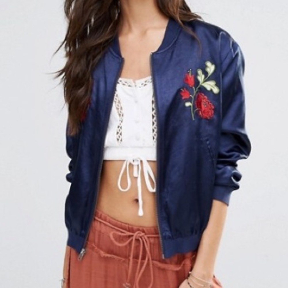 Tularosa Mara Bomber Satin Embroidered Jacket XS